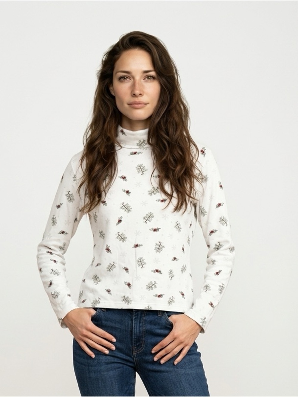 Grandma Vintage Style Turtleneck Long Sleeve Top | 100% cotton